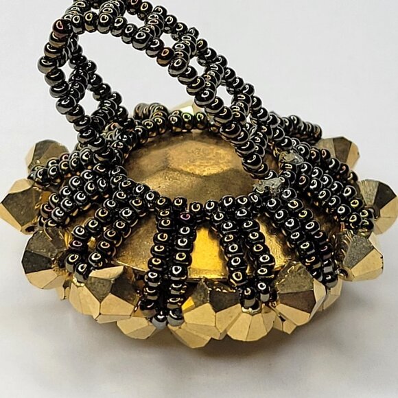 Gold Sparkling Crystal Ring Cluster Ring Glitter Bicone Beads Stretch Ring - Picture 4 of 10